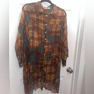 Johnny Was Womens Multicolor Plaid Button-Down blouse